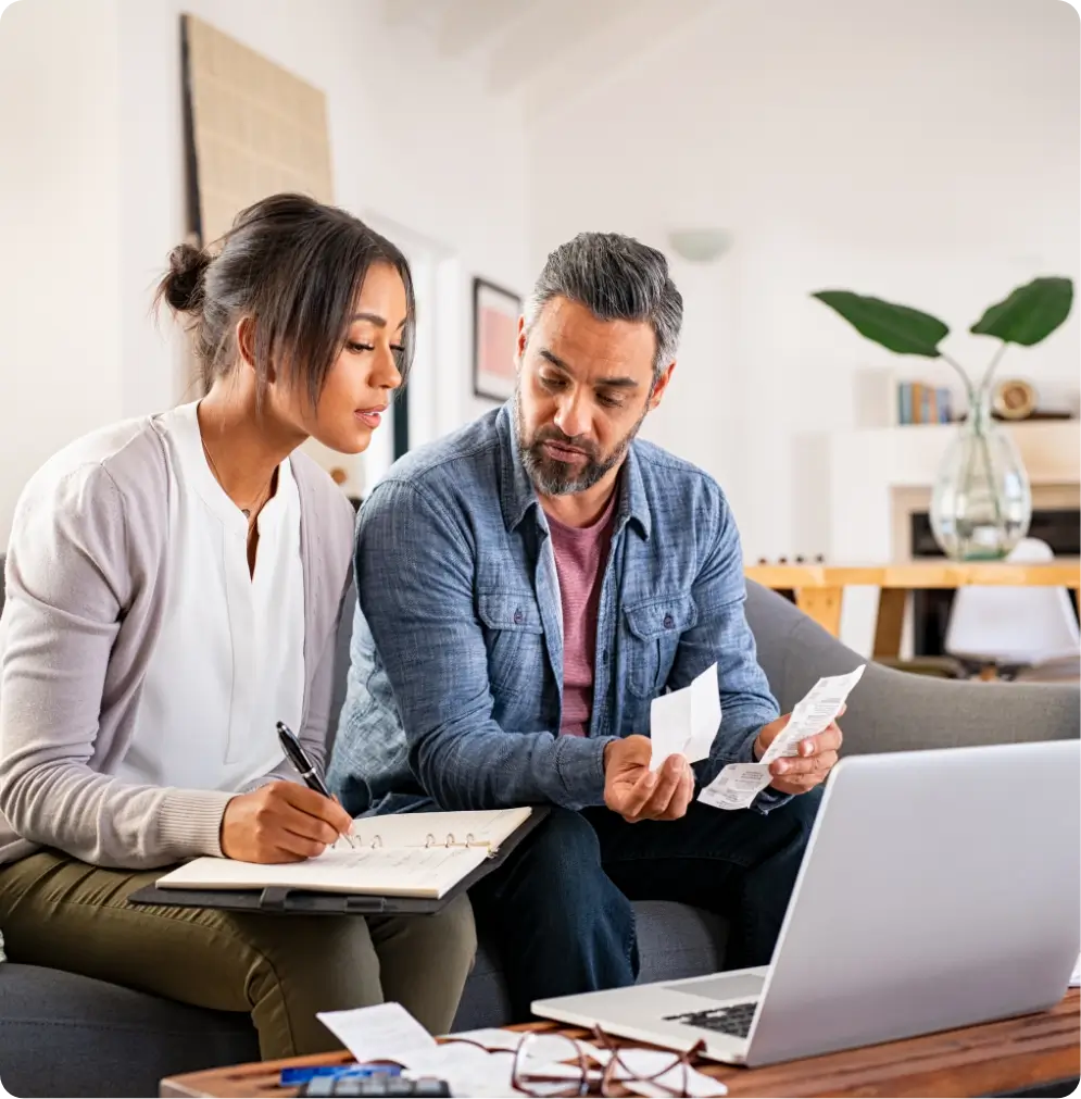 Couple going over financials together