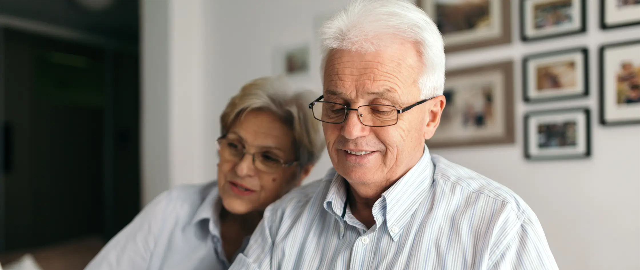 An older couple sitting together, engaged in using a laptop computer, sharing a moment of connection and technology.