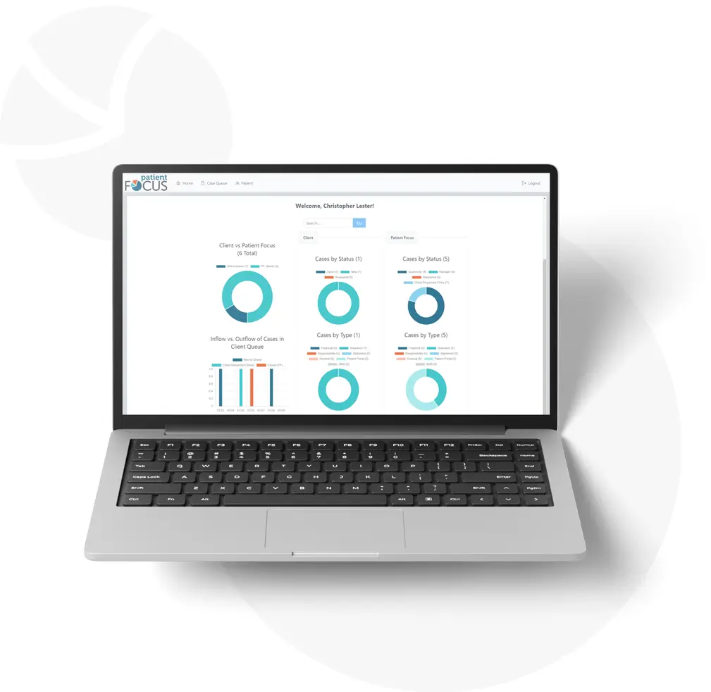 PatientFocus dashboard of a laptop computer